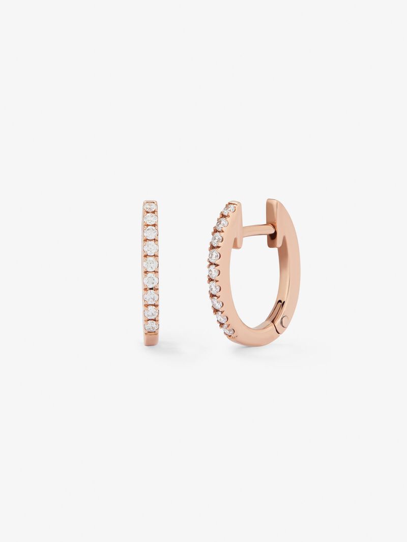 18K Rose Gold Hoop Earrings with Diamonds image number 0