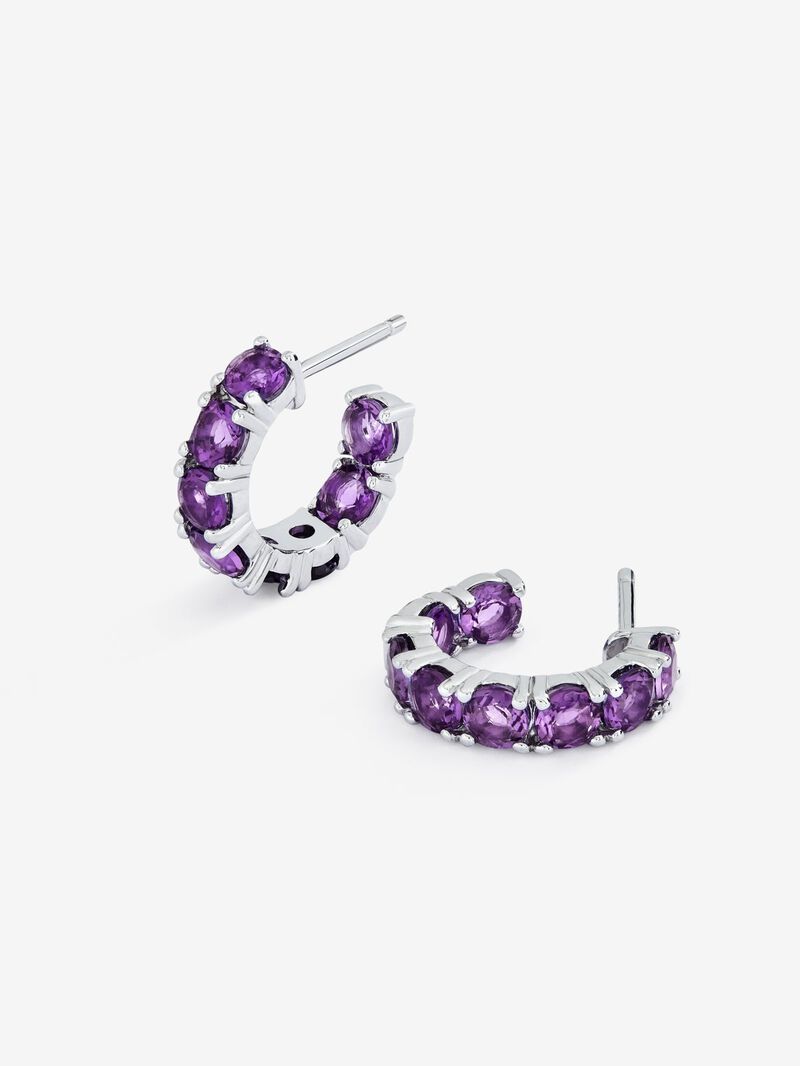 925 silver hoop earrings with 16 brilliant-cut purple amethysts with a total of 3.36 cts image number 2