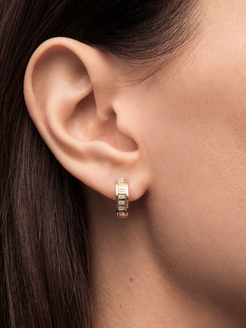 18K yellow gold hoop earrings with 40 brilliant-cut diamonds with a total of 0.18 cts image number 3