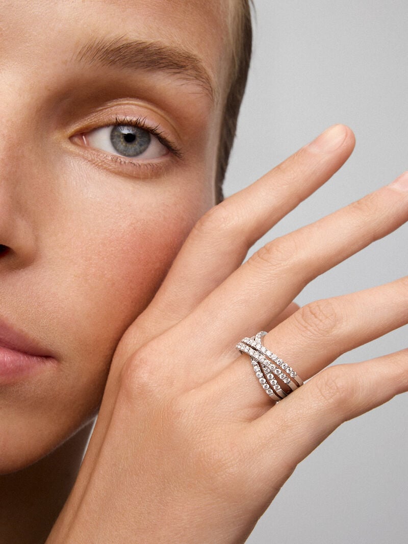 18K white gold cross multi-arm ring with 52 brilliant-cut diamonds with a total of 1.12 cts image number 1