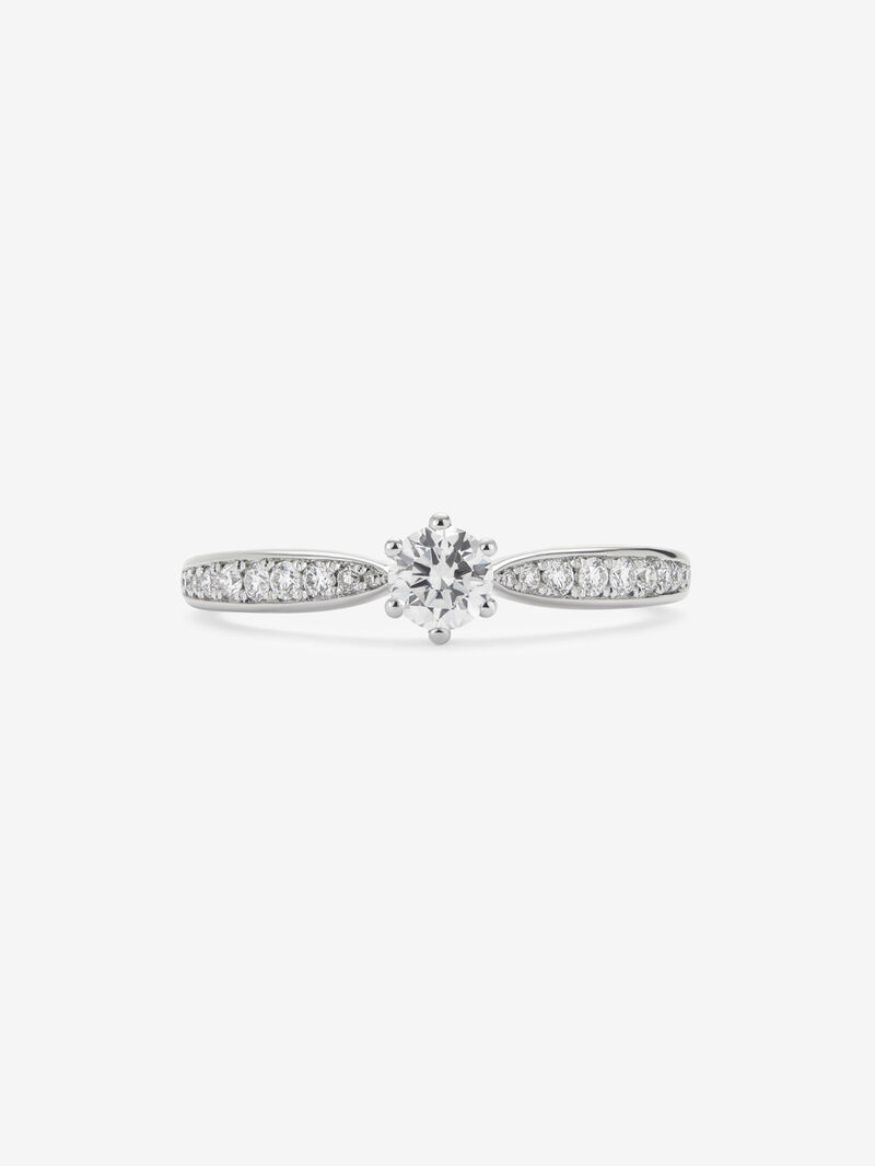 Solitaire ring in 18K white gold with a central 0.25-carat brilliant-cut diamond and additional diamonds totaling 0.13 cts image number 2
