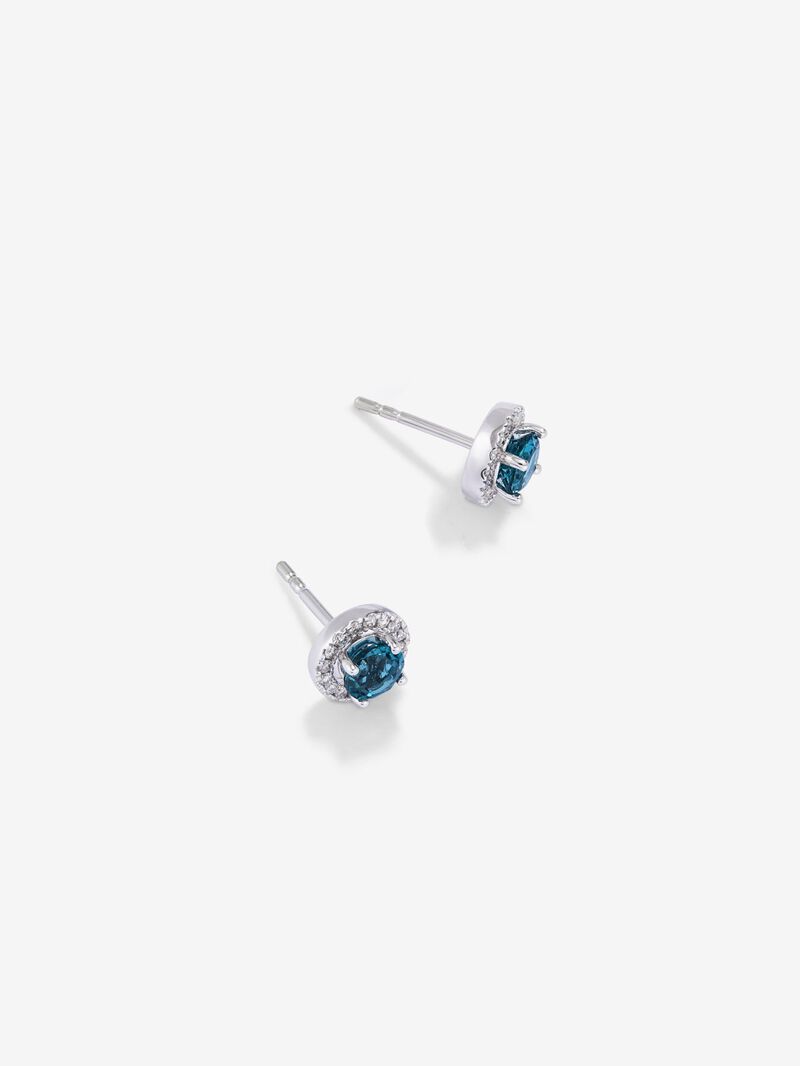 18K White Gold Button Earrings with Topaz and Diamond image number 2
