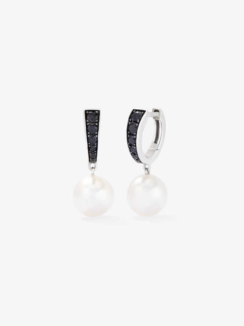925 silver hoop earrings with black spinels and 8.5mm akoya pearls image number 0
