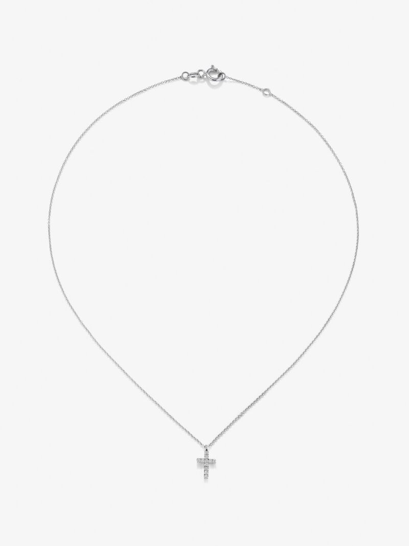 18K white gold cross pendant chain with diamonds. image number 0