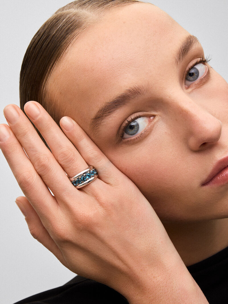 925 silver ring with brilliant cut London blue topaz pave image number 1