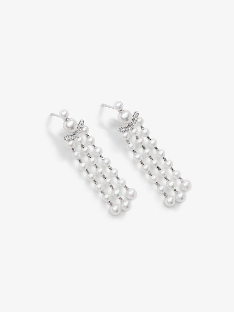 18k white gold earrings with diamonds and pearls image number 1