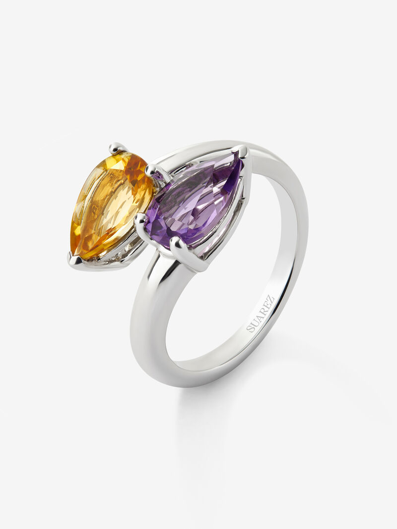You and Me ring made of 925 silver with amethyst and citrine. image number 0