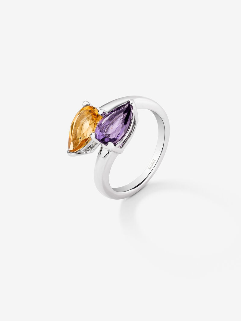 You and Me ring made of 925 silver with amethyst and citrine. image number 0