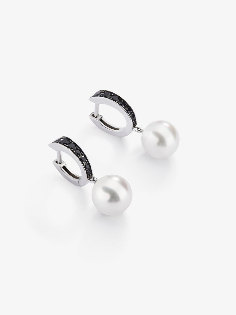 925 silver hoop earrings with black spinels and 8.5mm akoya pearls image number 2