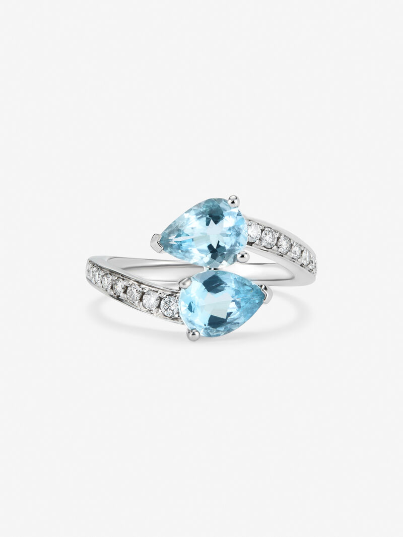 You and me ring in 18K white gold with 2 pear-cut blue aquamarines with a total of 1.81 cts and 18 brilliant-cut diamonds with a total of 0.22 cts image number 2