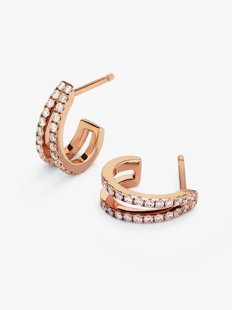 18K rose gold double hoop earrings with 44 brilliant-cut diamonds with a total of 0.43 cts image number 2