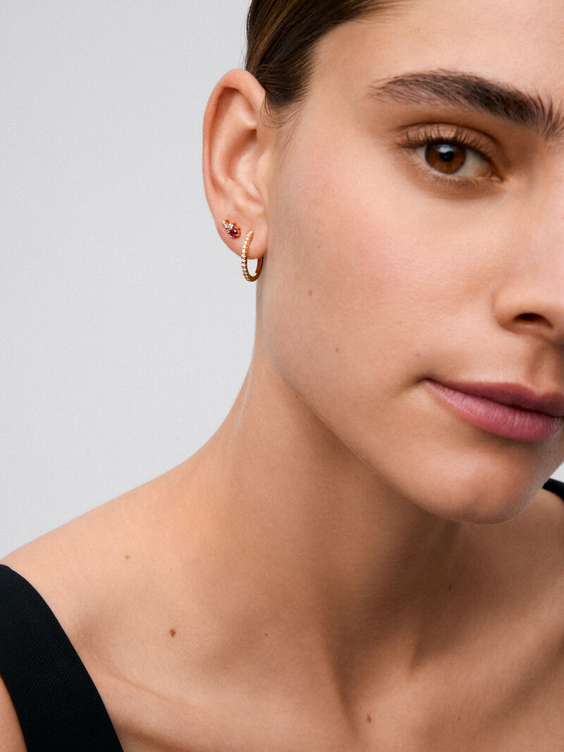 Individual left earring in 18K rose gold with ruby and diamonds image number 1