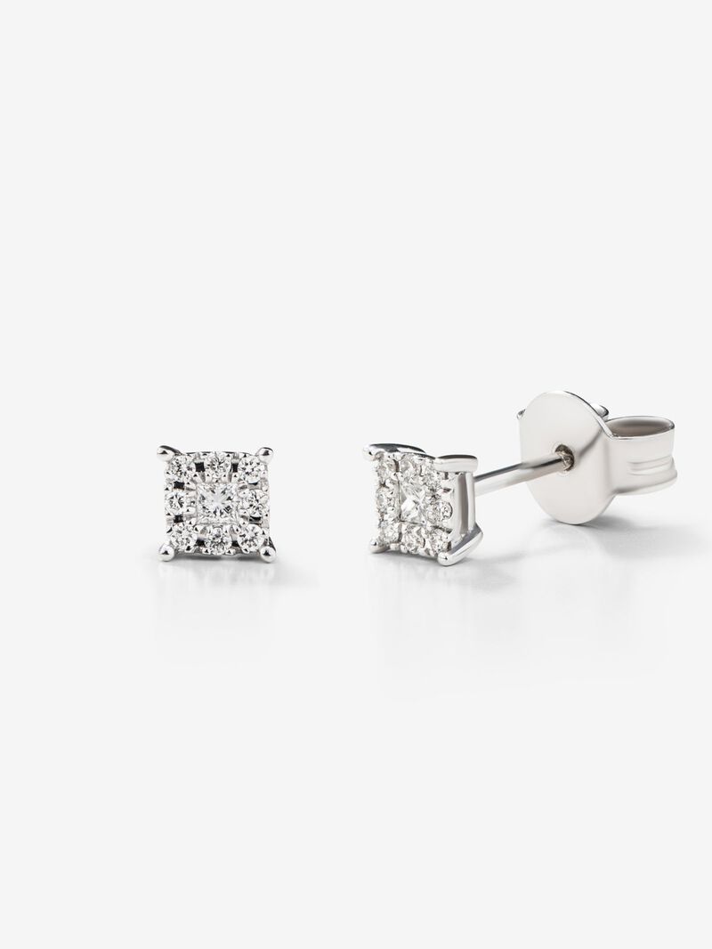 18K white gold earrings with 2 princess-cut diamonds with a total of 0.1 cts image number 0