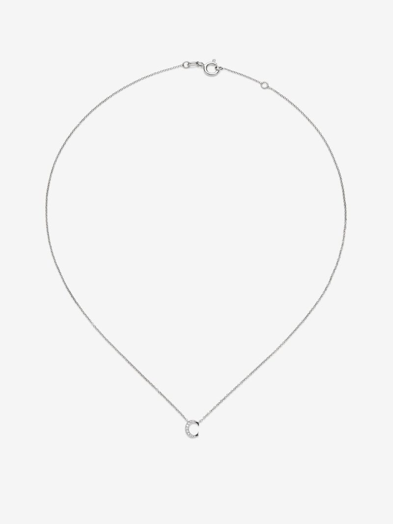 18K white gold pendant with letter C and 9 brilliant-cut diamonds with a total of 0.023 cts image number 0