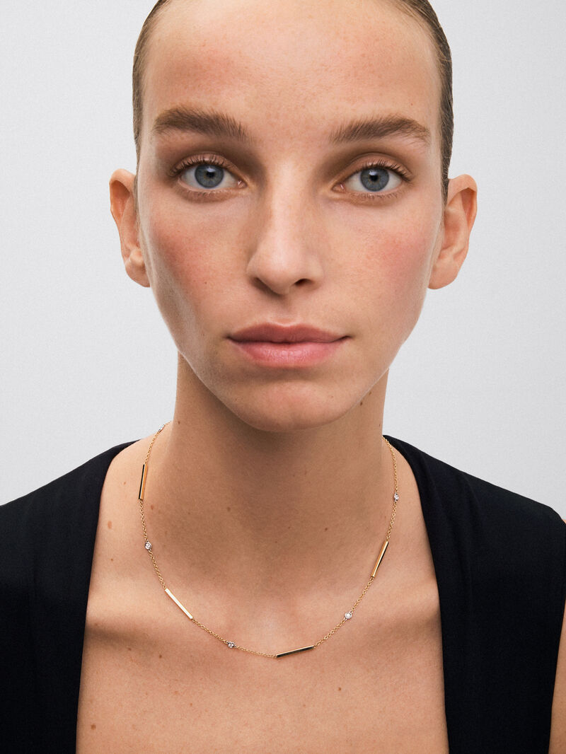 Pendant with 18K yellow gold bars and brilliant cut diamonds with a total of 0.17 cts image number 1