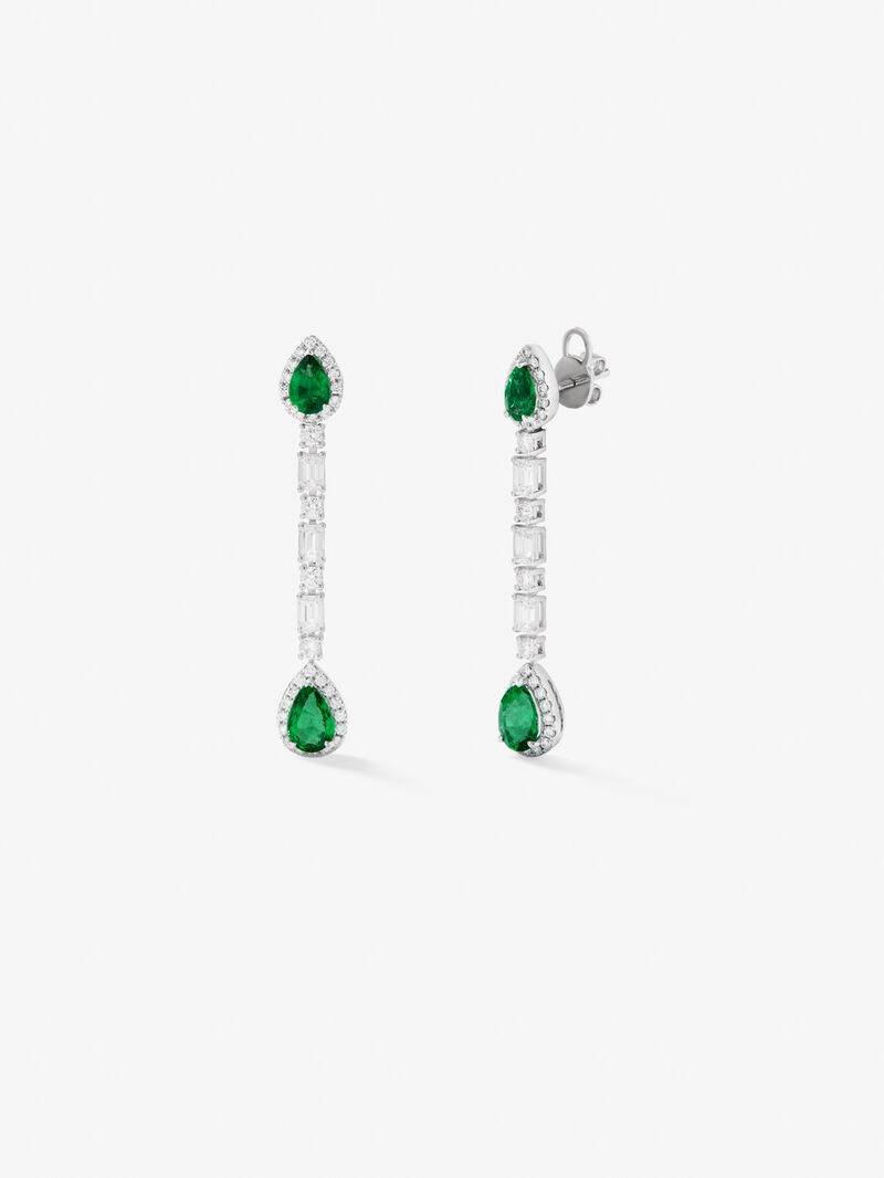 18K white gold earrings with green emeralds in 2.06 cts and white diamonds in emerald and bright 2.04 cts image number 0