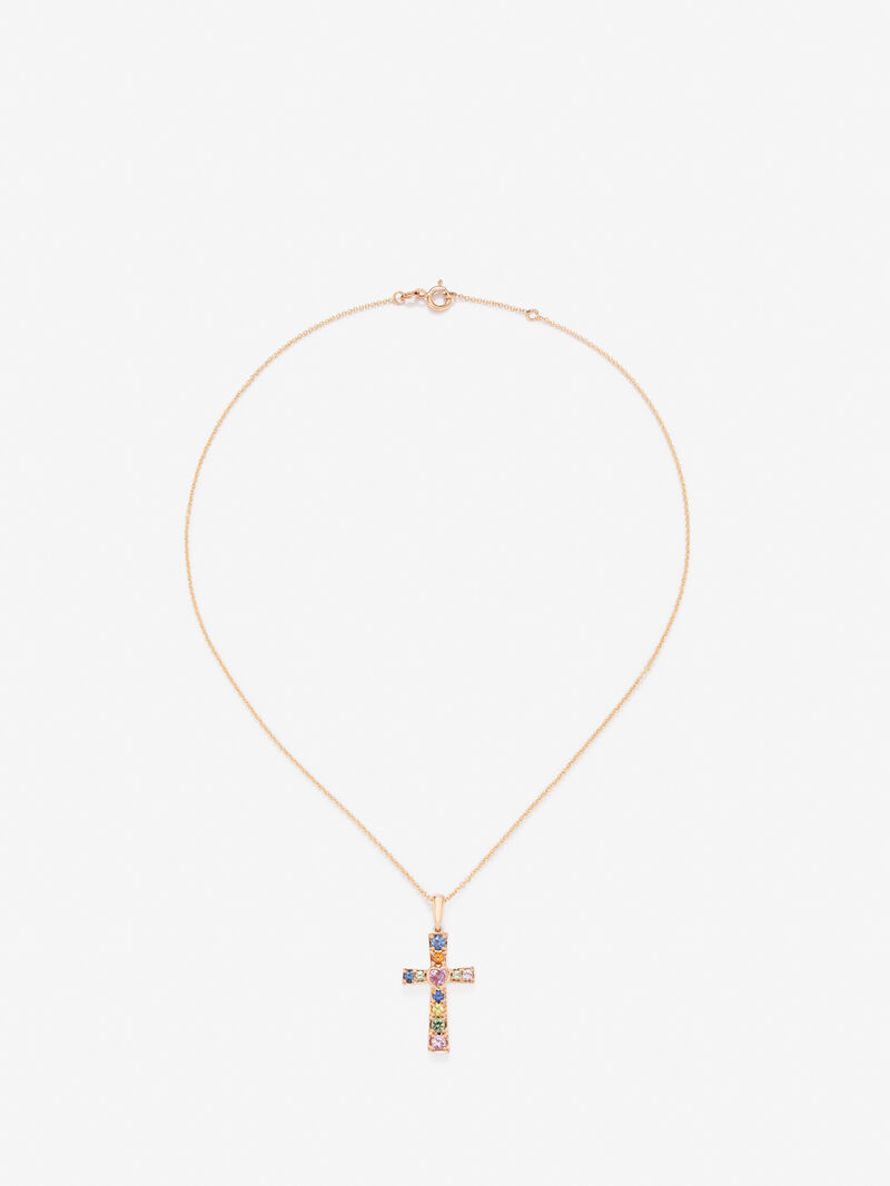 18K Rose Gold Cross Pendant Chain with Sapphire image number 0