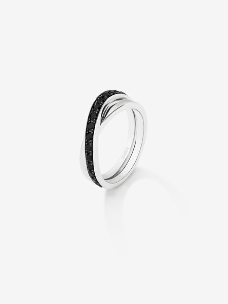 Anillo cruzado de plata con piedras espinelas negras de 0,57cts, SO16091-AGESP_V