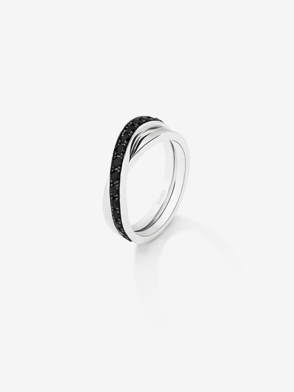 Anillo cruzado de plata con piedras espinelas negras de 0,57cts, SO16091-AGESP_V