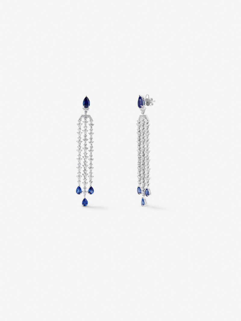 18K white gold earrings with Royal blue sapps in 5.61 cts and white diamonds in bright 3.44 cts diamonds image number 2
