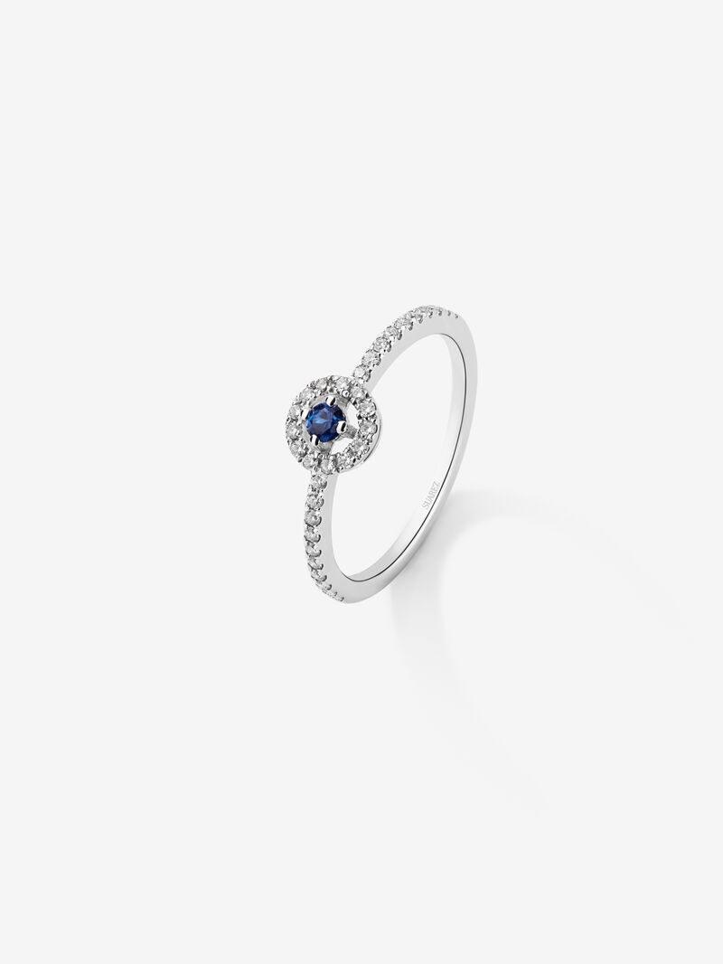 18K White Gold Halo Ring with Sapphire and Diamond image number 1
