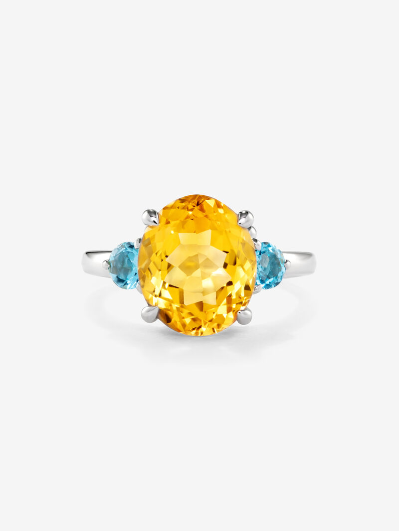 925 silver triple ring with oval-cut citrine quartz and 2 brilliant-cut Swiss blue topazes image number 2
