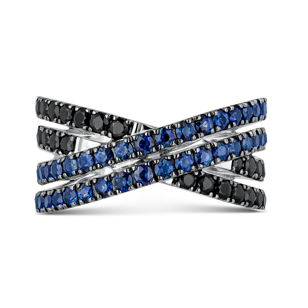 Anillo Argento zafiros azules 1,46 quilates y espinelas negras 1,46 quilates, SO18029-AGZESP
