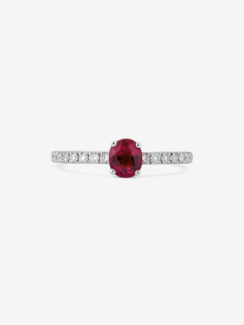 18K white gold ring with red ruby ​​0.32 cts and white diamonds in bright 0.12 cts image number 2