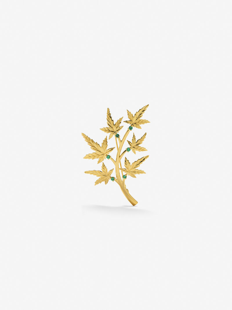Broche de oro amarillo de 18K con 6 diamantes en talla brillante con un total de 0,36 cts y forma de rama de arce image number 0