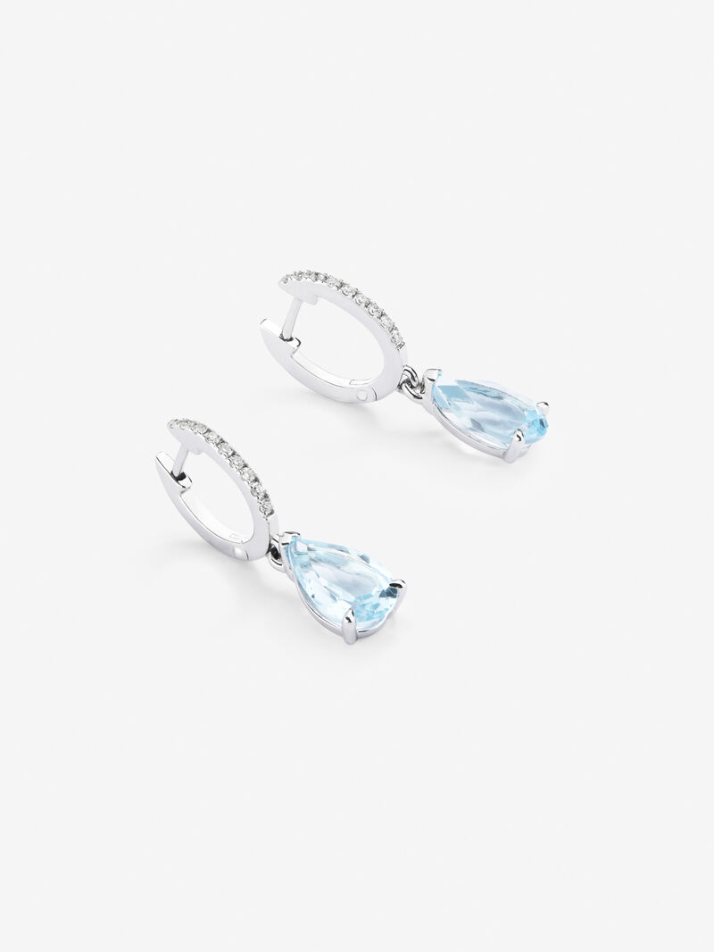 18K White Gold Hoop Earrings with Topaz and Diamond Pendant image number 2