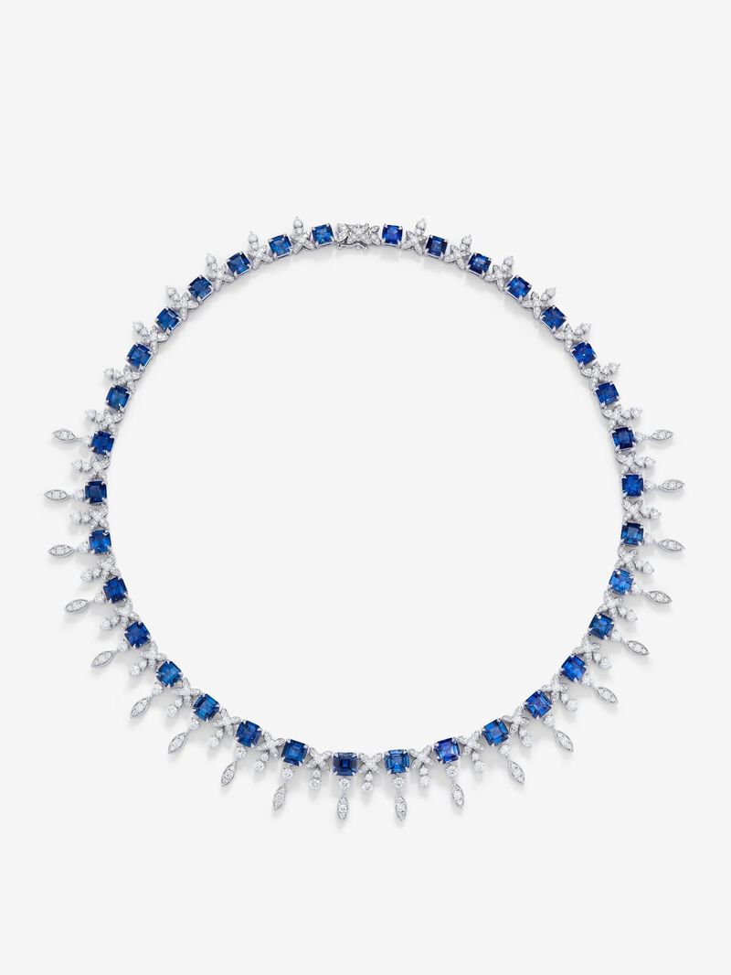 18K white gold necklace with 34 octagonal-cut blue sapphires with a total of 40.98 cts and 460 brilliant-cut diamonds with a total of 9.48 cts image number 0