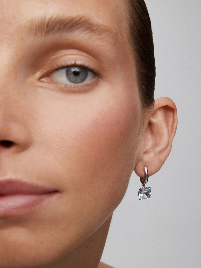 925 silver earrings with 2 sky blue topazes in cushion cut image number 1
