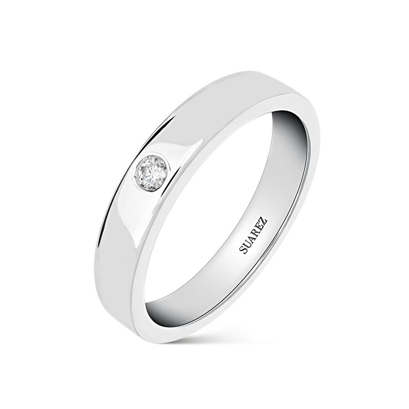 Sortija de oro blanco de 18kt de 3,90 mm de ancho con diamante de 0,03 quilates, SO17114-OBD_V