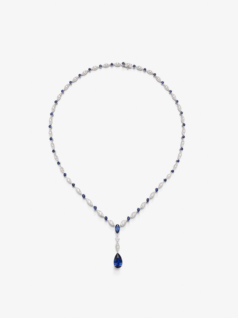 18K White Gold Collar with Royal Blue Zafiros 8.17 CTS and White Diamonds 3.15 image number 0
