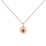 Colgante de medalla para niñas de oro rosa de 18kt con corazón y zafiros rosas, PT21058-ORZR