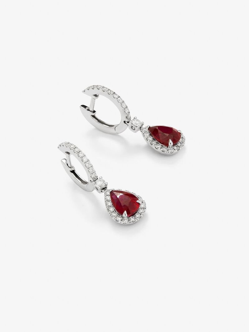 18K white gold earrings with red Pigeon Blood rubies in 2.04 cts and white diamonds in a bright 0.36 cts diamonds image number 2
