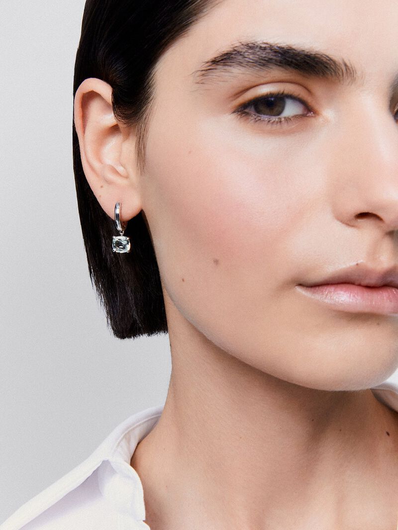 925 Silver hoop earrings with hanging green amethyst image number 1