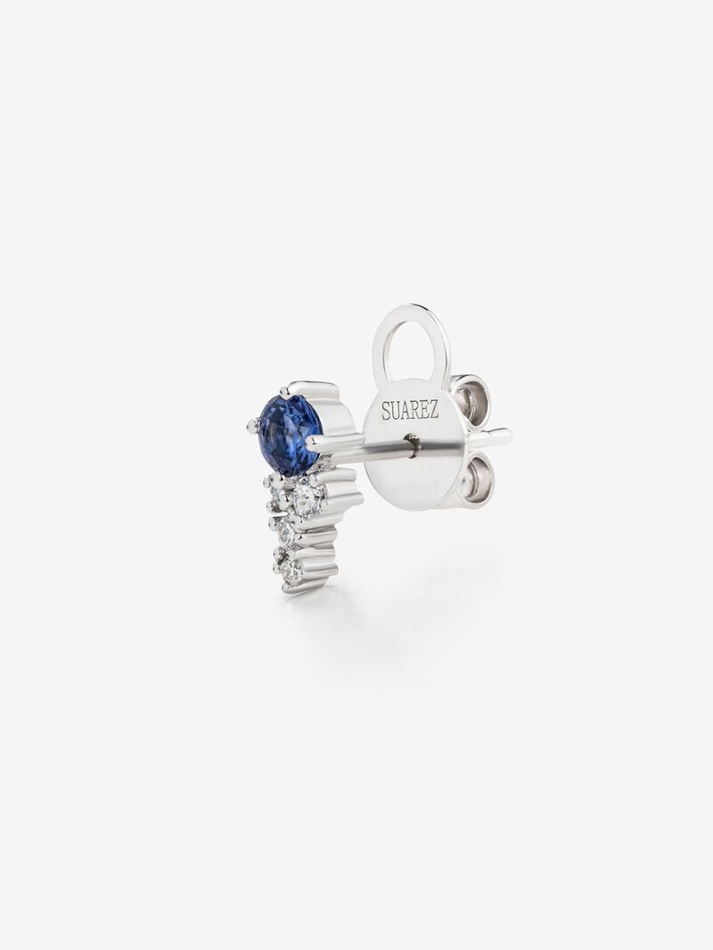 Right individual earring made of 18K white gold with sapphire and diamonds. image number 2