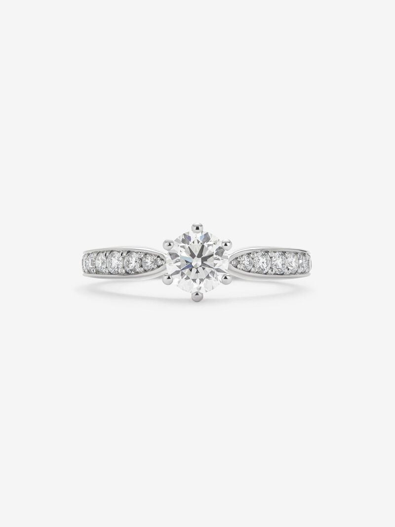 Solitaire ring in 18K white gold with a central 0.70-carat brilliant-cut diamond and additional diamonds totaling 0.31 cts image number 2