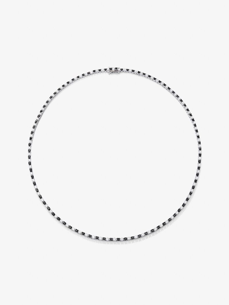 18K White Gold Rivière Necklace with white diamonds and black diamonds image number 0