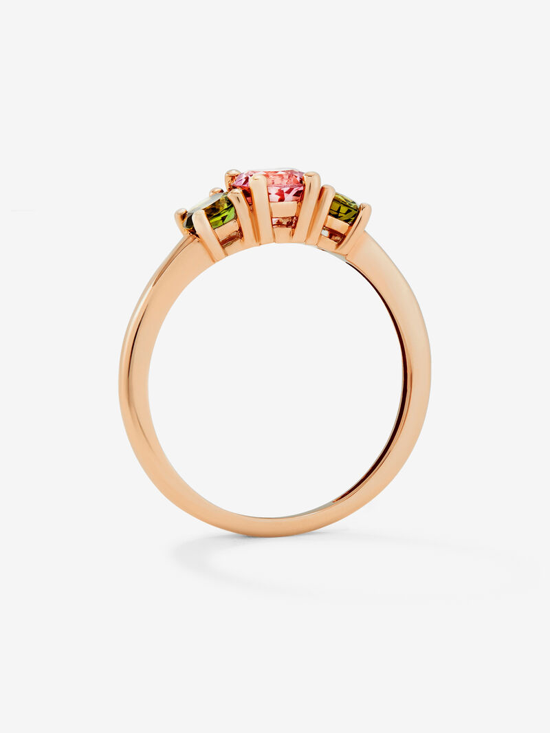 18K rose gold triple ring with 3 brilliant-cut multicolor tourmalines image number 2