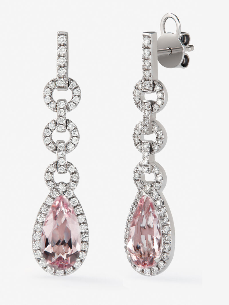 18K white gold earrings with 3 ct pear-cut morganites and 0.69 ct brilliant-cut diamonds image number 0