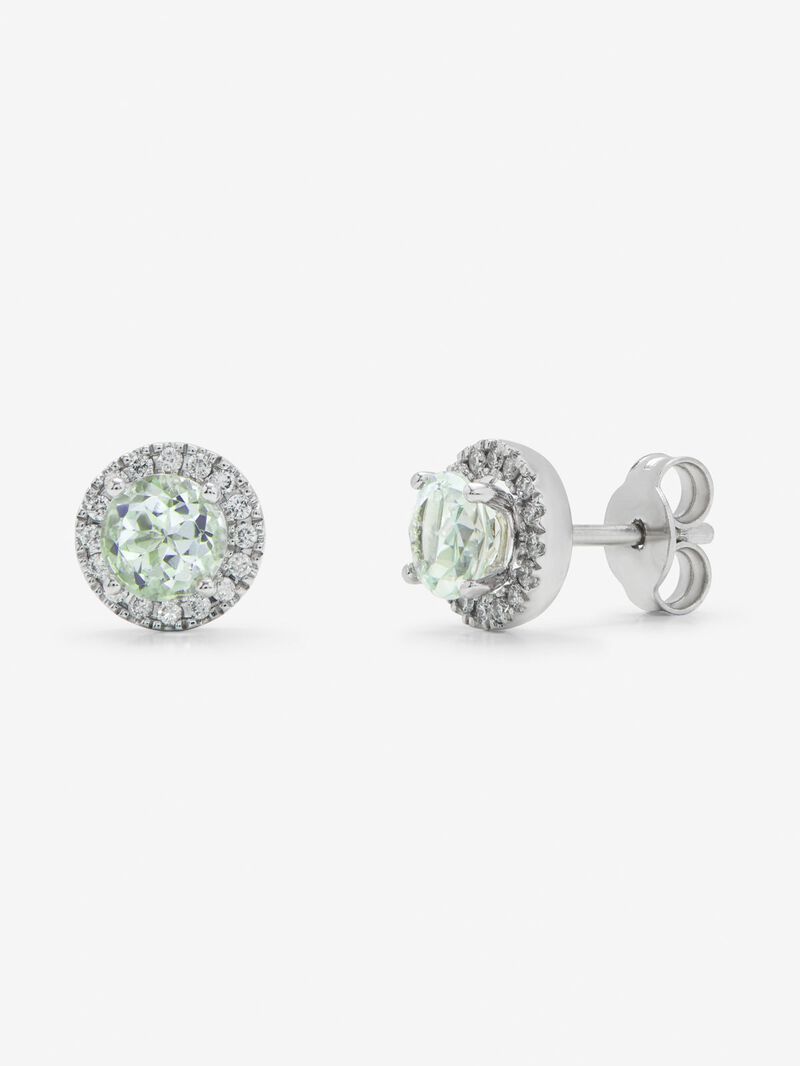 18K White Gold Button Earrings with Green Amethyst and Diamond image number 0