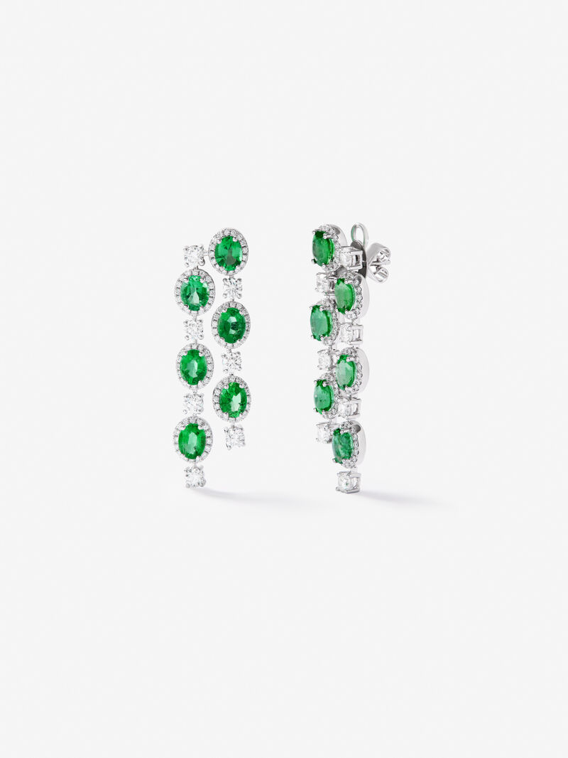18K White Gold Earrings with diamonds and emeralds image number 0