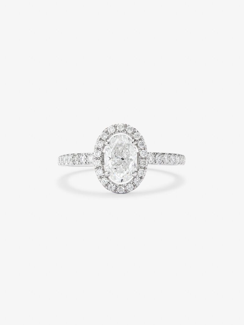 18K White Gold Ring with Oval White Diamonds of 1.01 CTS and Bright 0.35 CTS image number 2