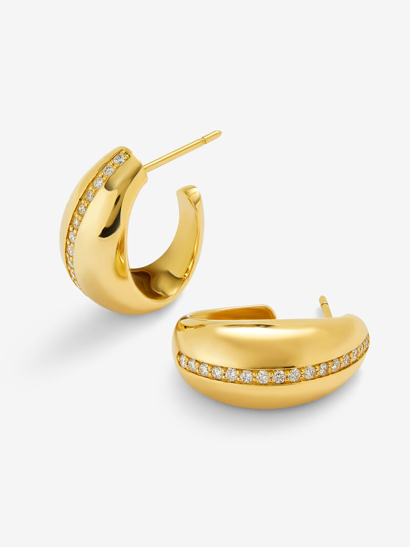 18K Yellow Gold Hoop Earrings with Brilliant-Cut Pavé Diamonds image number 2