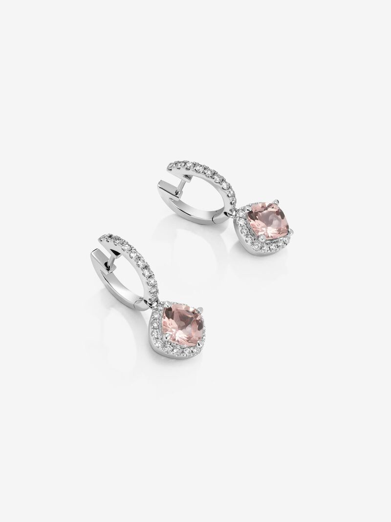 White gold earrings with pink morganitas in 1.78 cts and diamonds in bright size image number 2