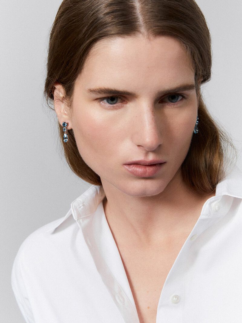 Long 925 silver earrings with topaz. image number 1