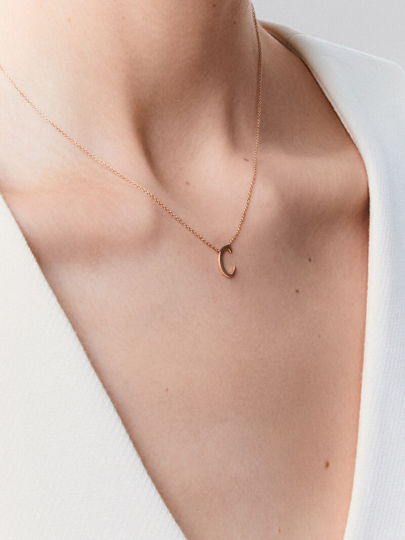 18K Rose Gold Pendant Chain with Initial C image number 3