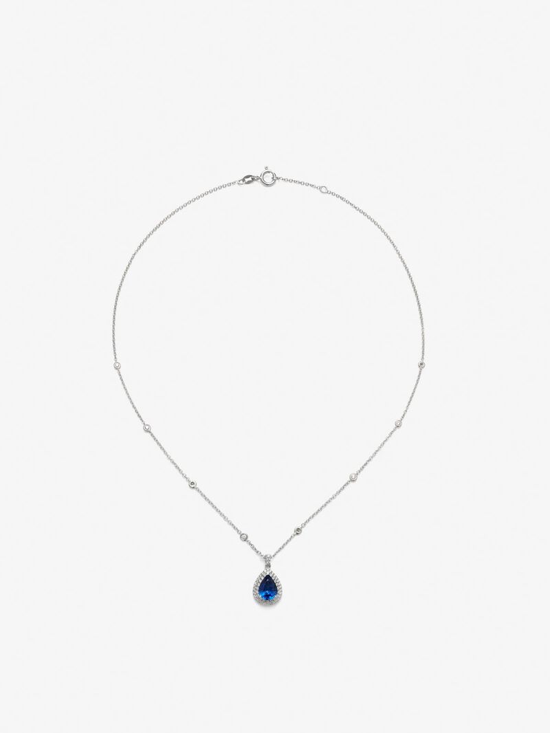 18K white gold pendant with pear-cut royal blue sapphire of 1.93 cts and 62 brilliant-cut diamonds with a total of 0.44 cts image number 0